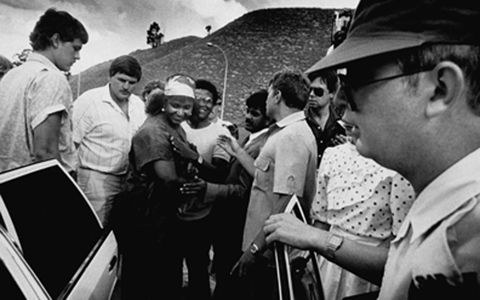 Winnie Mandela is surrounded by police after her third arrest in 19 85. Nelson Mandela’s prison letters in Conversations with Myself drive home the torment he felt over the police persecution of Winnie and his inability to protect her. He also tells of “the many sleepless nights” and “mental torture” he suffered on her account. (AP)