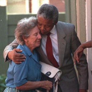 Helen Suzman gets a hug from recently released ANC leader Nelson Mandela when Suzman visited him at his home in Soweto on February 26 1990. (John Parkin, AP)