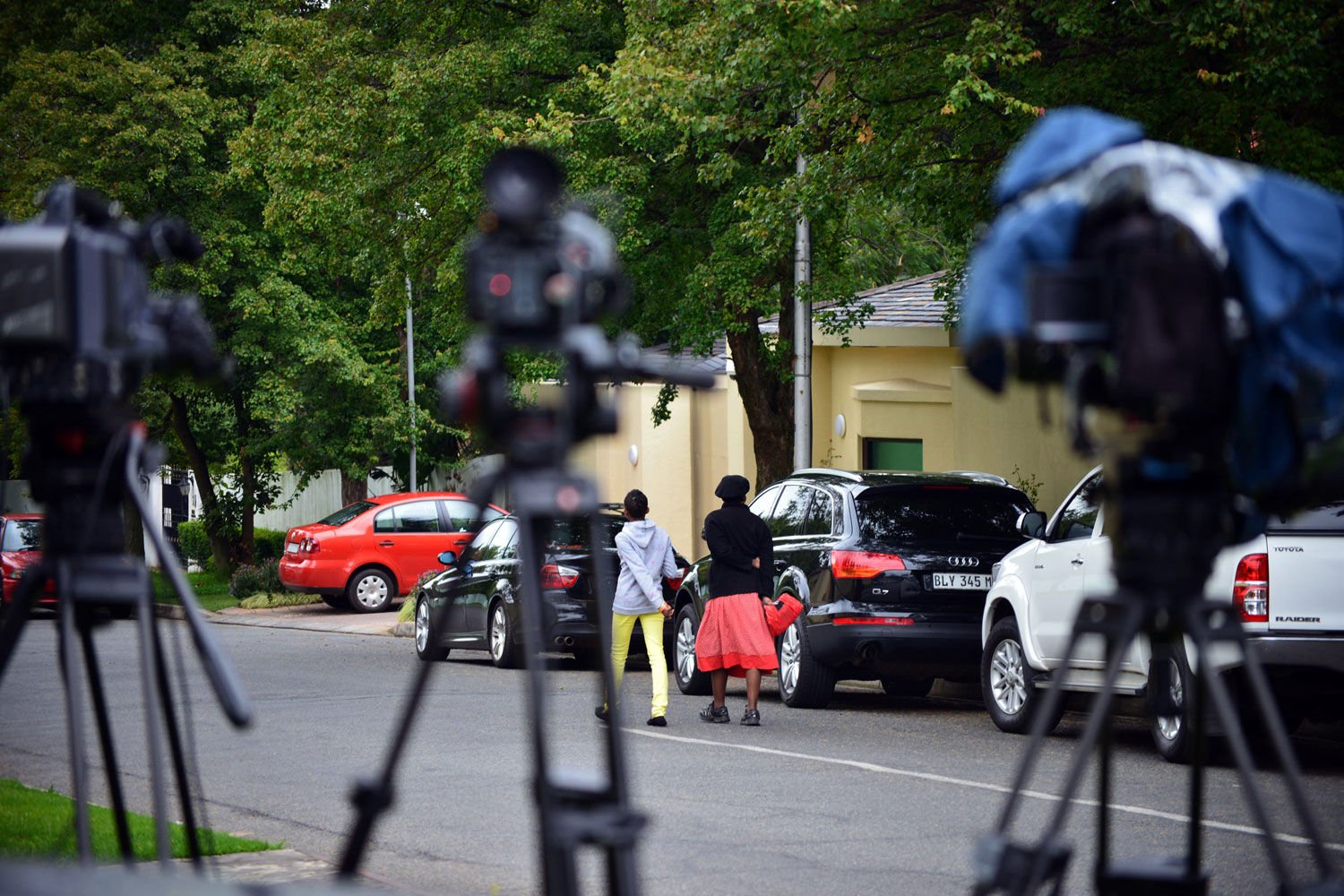 Television cameras outside the residence of Nelson Mandela in Johannesburg. (Mujahid Safodien, AFP)