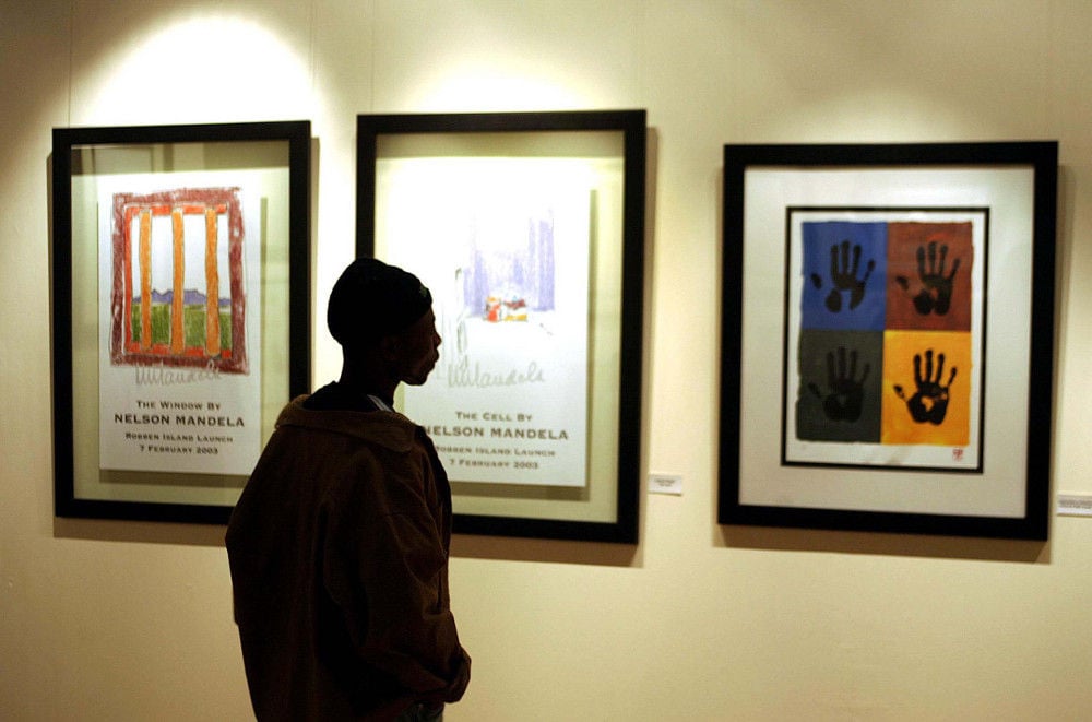 Some of Nelson Mandela’s art in a Johannesburg gallery in 2005. (Alexander Joe, AFP)